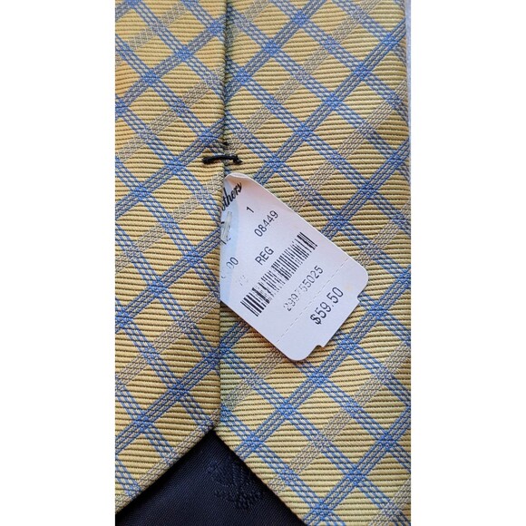 NEW BROOKS BROTHERS Makers Silk Neck Tie Yellow & Blue Cross Hatch 59x3.5" NWT - Picture 3 of 8